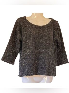 Free People Vintage Blacklight Sweater Black Silver Threads Boxy Crop Size Med